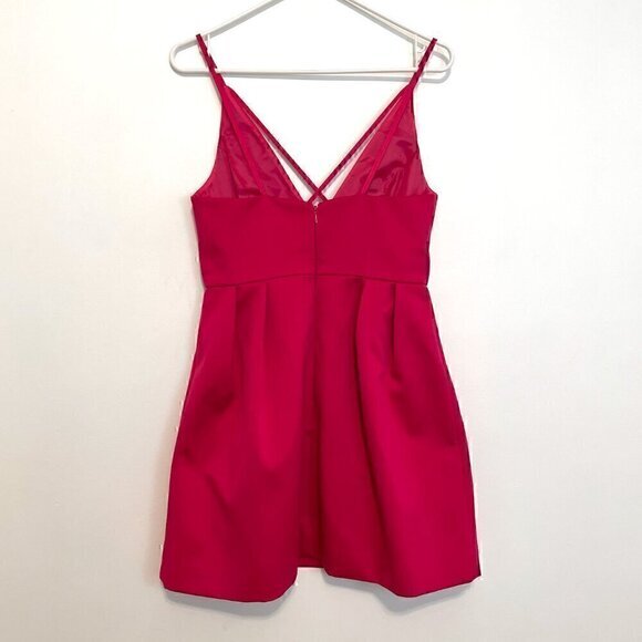 TOPSHOP Front Cross Minidress Magenta Pink Strappy Party Mini Fit & Flare Dress - Picture 9 of 14